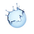 3d render, spherical water splash element. Splashing blue liquid clip art isolated on white background.