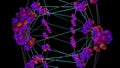 3d render spin animation of symmetrical multicolor octa shape with struts
