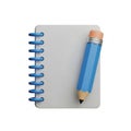 3D Render of a Spiral Notebook with a Blue Pencil on a White Background Royalty Free Stock Photo