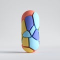 3d render. Split geometric object isolated on white background. Abstract random colorful mosaic pieces, broken capsule