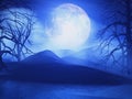 3D spooky Halloween moonlit landscape