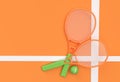 3D Render Sport equipment tennis racket with a ball on Orange Background