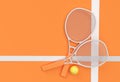 3D Render Sport equipment tennis racket with a ball on Orange Background