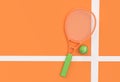 3D Render Sport equipment tennis racket with a ball on Orange Background