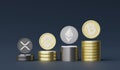 3d render stack of cryptocurrencies Bitcoin, Ethereum, Binance and Ripple coins. Cryptocurrency digital currency concept