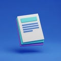 Stack of 3D documents with blue and purple pages and white top sheet on blue background Royalty Free Stock Photo