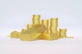 3D render , Stack of gold coin bar currency market financial
