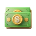 3D Render of Stacked Dollar Bills and Coins Royalty Free Stock Photo