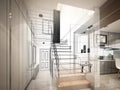 3d render of stair hall