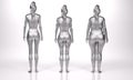 3D Render : standing female silver body type ie. skinny type,muscular type,heavy weight