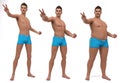 3D Render : standing male  body type ie. skinny type,muscular type,heavy weight Royalty Free Stock Photo