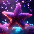 3d render of starfish on a colorful background with bubbles. generative AI