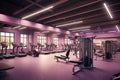 3D render of a state-of-the-art fitness facility, featuring well-equipped workout areas, modern exercise machines, and motivated