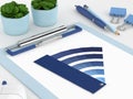3d render of stationery with classic blue color palette guide Royalty Free Stock Photo