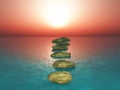 3D stepping stones in a sunset ocean Royalty Free Stock Photo