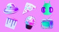 3d render sticker set creative funny Aliens and stylish objects . Cosmic trendy vibes