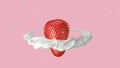 3D render of Strawberries and milk splash, Realistic product rendering. Royalty Free Stock Photo