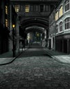 Street at Night with 19th Century City Buildings Royalty Free Stock Photo