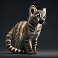 3D Render of a Striped Kitten Isolated on Black Background AI Generated