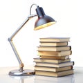 3D render study lamp and books icon isolated on white background Royalty Free Stock Photo