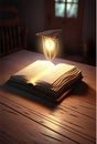 3D Render of Study Room Interior Design With Open Books With Burning Desk Lamp, Chair In Dark Royalty Free Stock Photo