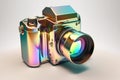 3D render style holographic shiny digital camera Royalty Free Stock Photo