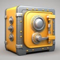 3D render style yellow security box. Insurance, savings, privacy finance concept.