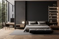 A 3D render of a stylish bedroom with customizable space
