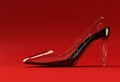 3D Render Stylish classic women`s Shoes in high hills on a Color Background