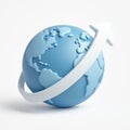 3d render of a stylized blue globe with white arrow indicating growth and global progress Royalty Free Stock Photo