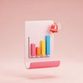 3D Bar Chart Report with Notification Bell and Pink Background graph document Royalty Free Stock Photo
