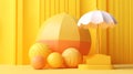 3D render summer concept with yellow ball and umbrella ai generated Royalty Free Stock Photo