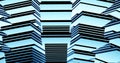 Render with a surface of many rectangular slabs in blue light