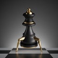 3d render, surreal concept, chess game piece, black queen object with golden slim model legs, classic checkered floor