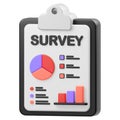 3d render of survey clipboard with pie chart, bar graph, and bullet points Royalty Free Stock Photo