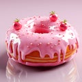 3D render Sweet tasty doughnut with strawberry candy topping cream in studio. Homemade bakery with dessert and food Royalty Free Stock Photo