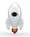 3D render of a symbolic white rocket with flames