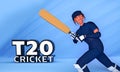 3D Render T20 Cricket Text With Batter Player Against Blue Royalty Free Stock Photo