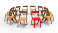 3D render - target chair within an a circular array of multiple chairs Royalty Free Stock Photo