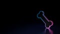 3d glowing neon symbol of symbol of bone isolated on black background