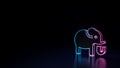 3d glowing neon symbol of symbol of elephant isolated on black background