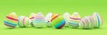 3d render - ten colorfu Easter eggs on green background