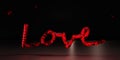 3d render text love with low light and scattered drops that may be blood