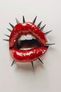 3d render thorns with red lips glossy Lips on white background