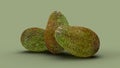 3d render three avocados on a green background healthy food