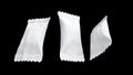 3D render of three Candy white polyethylene packages on a black background