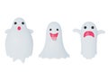3D render of three cartoon ghosts with playful expressions floating isolated