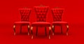 three king arm chair isolated on red background, vip concept