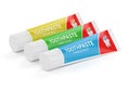 3d render of three toothpastes over white