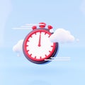 3d render timer with cloud on blue background. Stopwatch, timer 3d renderin icon and illustration.